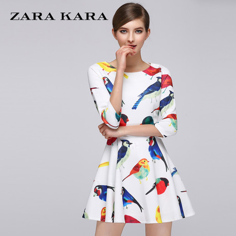 zara kara女装欧洲站2014最新款女连衣裙 欧美风新品印花连衣裙夏