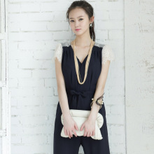 styleonme 2012春装新款女装蕾丝显瘦连体裤大码连衣裤连身裤长裤