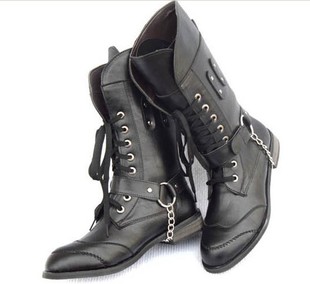  最新时尚欧版男式中筒皮靴 英伦牛仔靴马靴军靴户外中筒靴子