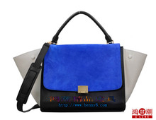 celine 2012春夏新色3拼电光蓝Trapeze秋千系列手提单肩包