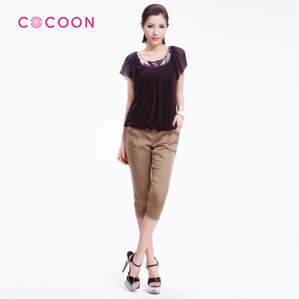 COCOON2012新品丝滑百搭哈伦风七分长裤子女裤212308014原价768
