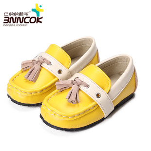  春秋新款 韩版软面pu皮流苏小男女儿童单皮鞋 潮车缝线橡胶底黄色