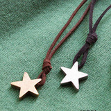 韩国饰品 复古简约时尚型皮绳挂星星<span class=H>情侣</span><span class=H>项链</span> 毛衣链JHX93