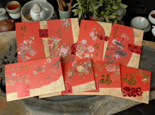  蛇年卡片 8款可选 拾风-刺绣红卡手工新年贺卡 商务祝福卡