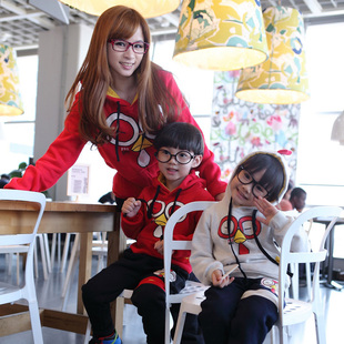 亲子装冬装母子装母女装运动套装愤怒小鸟抓绒卫衣加厚6折已检测