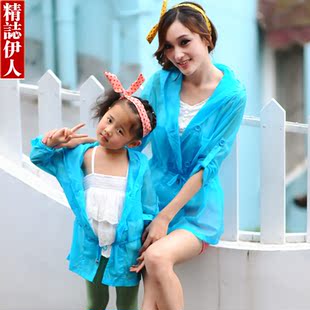 亲子装夏装款母女装正品儿童防晒服长袖透明长款糖果色防晒衣