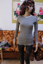 正品兰卓丽女款纯棉圆领打底条纹小衫92076