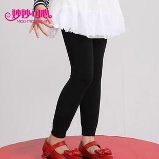  妙妙可心 女童打底裤秋冬款女童加厚加绒打底裤儿童纯黑打底裤