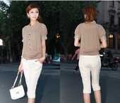 淘金币 2012 新款春装大码女装 夏装雪纺气质 抽皱下摆 短袖立领