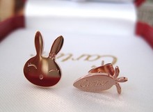 De tiro del mundo real bellamente decoradas conejito tarjeta de rábano pendientes de titanio plateado Rose dedicación Conejo