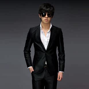  商务亮黑色礼服 男 正装韩版修身套装 新郎西服套装 AS0119