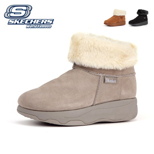  skechers斯凯奇秋冬厚底平跟女靴   真皮牛皮防水台短靴 时尚潮鞋
