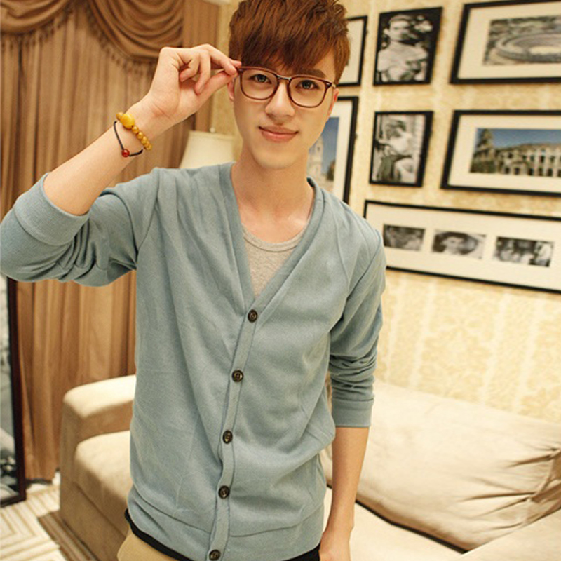 修身韩版针织衫男士...