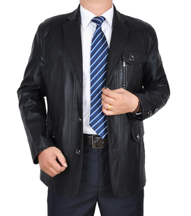  新品韩版男士西装皮衣真皮皮衣修身机车服中长款休闲外套男装