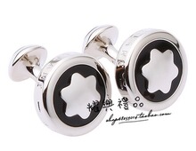 特价万宝龙笔MONTBLANC新款经典LOGO时尚银色黑花袖扣 商务礼品