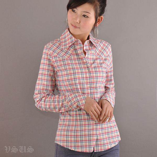 3 SUISSES法瑞尔格子翻领长袖<span class=H>衬衫</span> <span class=H>女</span>装