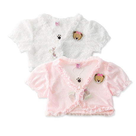 韩版小熊女童蕾丝<em>勾</em>花披肩 <em>儿童</em>短袖披肩 宝宝