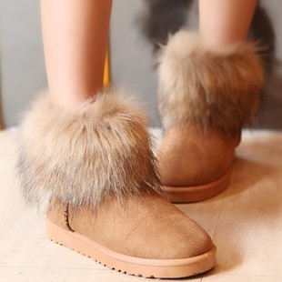  秋冬季新款女靴子仿狐狸毛雪地靴短靴短筒靴平底毛毛靴冬靴