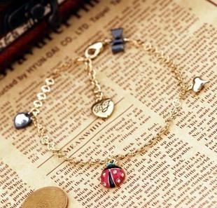  V5119 欧美外贸出口饰品 外贸脚链 镶钻瓢虫精致女款饰品脚链