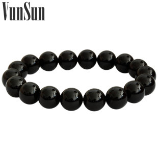  VunSun  水晶饰品热卖招财纳福天然黑碧玺手链女款碧玺手串带证书