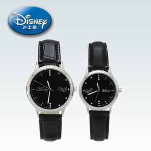  正品迪士尼手表79002/79102时尚迪士尼浪漫爱心黑色情侣手表 一对
