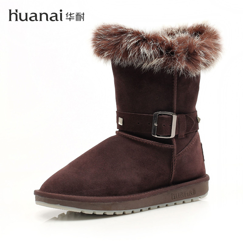 皮带扣牛筋底中筒靴子...