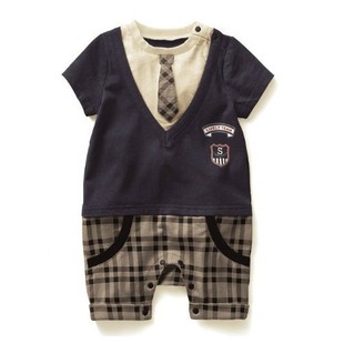 Baby clothing baby short sleeve summer tie gentlemen's clothing newborn cotton summer climbing clothing