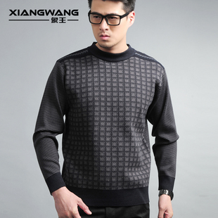  正品冬季新款 圆领中年男士羊毛衫 加厚商务休闲提花毛衣男装