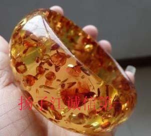  天然琥珀手镯 花珀手镯 宽版手镯 “黄小仙”