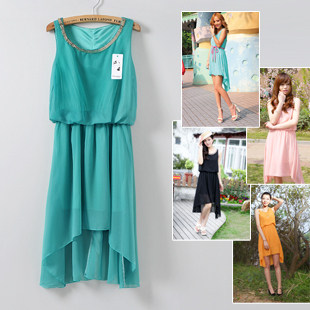 (Ladies 611-2) chiffon dress bohemian dress lotus leaf skirt irregular pleated skirts 5509