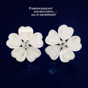 甜美韩国 耳环白色镶钻花朵假耳钉无耳洞耳夹