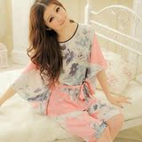 振娜2012新夏款 大码 雪纺衫仿真丝绸蝙蝠衫性感短袖睡衣套装 女