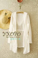 2012夏装新款女装透明雪纺开衫抽绳收腰口袋连帽宽松上衣防晒衣女