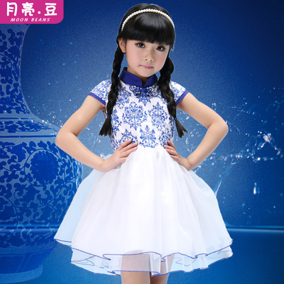 童装<em>女童青花瓷</em>婚纱裙儿童公主裙演出服装礼服