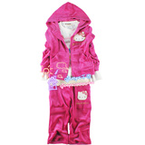 包邮！外贸HelloKitty天鹅绒儿童套装 B2W2运动装<span class=H>休闲服</span> 玫红