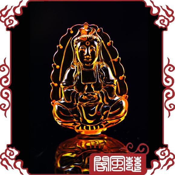 五冠慈风阁风水 开光波罗的海金珀琥珀吉祥如意观音吊坠/项坠H064