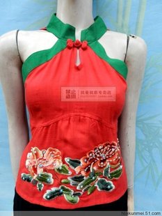 南诏布衣-绣花绣珠小上衣红绿配色复古上衣批