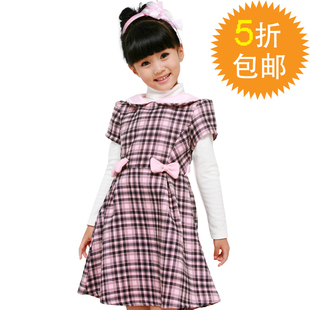  5折包邮儿童秋冬连衣裙童装公主裙女大童短袖连衣裙格子控11061