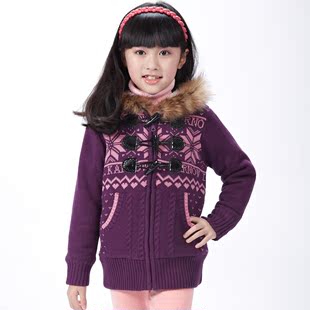  韩版童装少女中大儿童女童加厚加绒毛衣外套开衫抓绒针织毛衫全棉