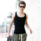 【D&Homme】热夏潮爆百搭纯棉罗纹莱卡修身时尚<span class=H>男士背心</span> 黑