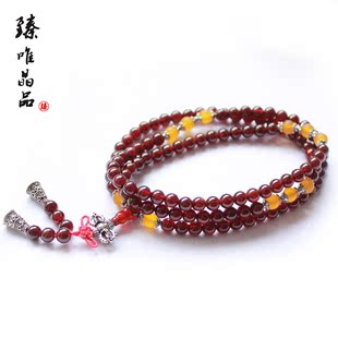  臻唯 天然石榴石108颗佛珠手链 水瓶座水晶手链 水瓶座开运手链