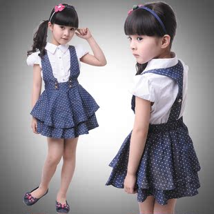  童装女童夏装新款女童短袖背带裙学院风套装儿童节