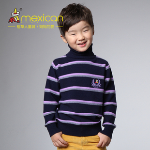  稻草人童装 新款 儿童羊绒衫 条纹高领男童毛衣针织衫M9C3110