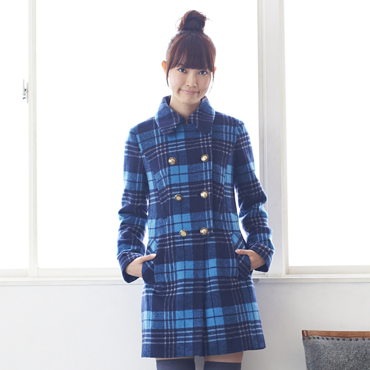 包邮 <span class=H>歌莉娅</span>2011秋冬新款韩版女修身格子羊毛毛呢外套1NC6E45W