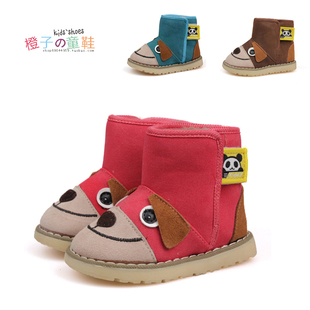  可爱哈巴狗宝宝雪地靴冬季韩版男女小童软底低筒卡通棉靴子