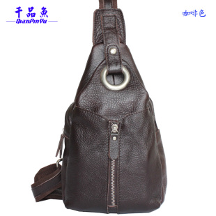  千品鱼韩版牛皮小胸包女式斜背包休闲时尚胸包单肩背包潮女包