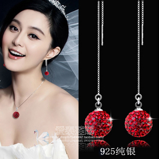  正品 925纯银水晶 耳环耳饰女韩国饰品 长款耳坠新娘进口礼物