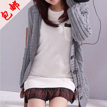 春装2012衣<span class=H>以纯</span>青正品新款女装美邦加厚针织衫中长款毛衣开衫外套