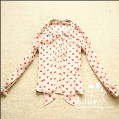 FD风迪专柜正品剪标夏装女装假领结红色波点