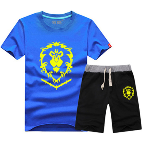 <em>魔兽世界</em>T恤短袖男<em>WOW</em>联盟标志<em>魔兽</em>狮子头